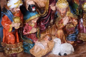 Christmas Crib. Nativity scene with the holy family and Jesus in the manger.